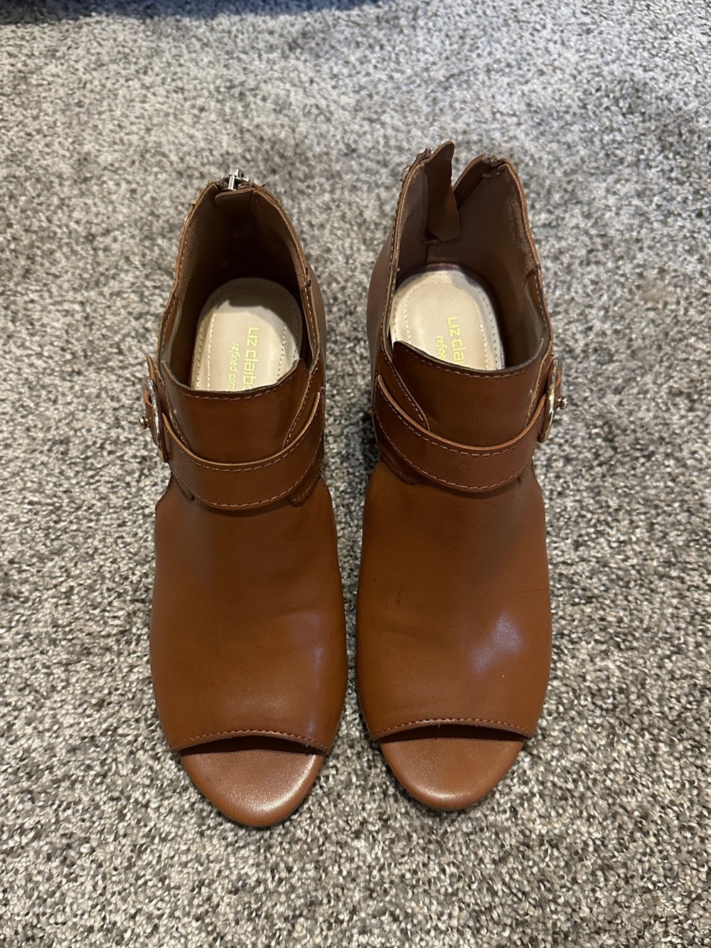 Liz Claiborne Brown Open-Toe Mules with Buckle Strap